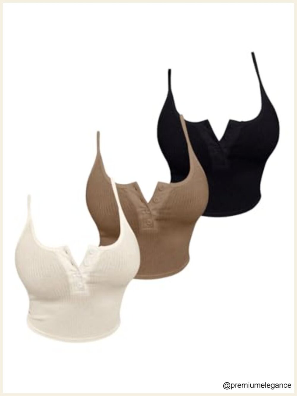 3 Pack Rib Knit Crop Cami Tops Spaghetti Strap Button Front